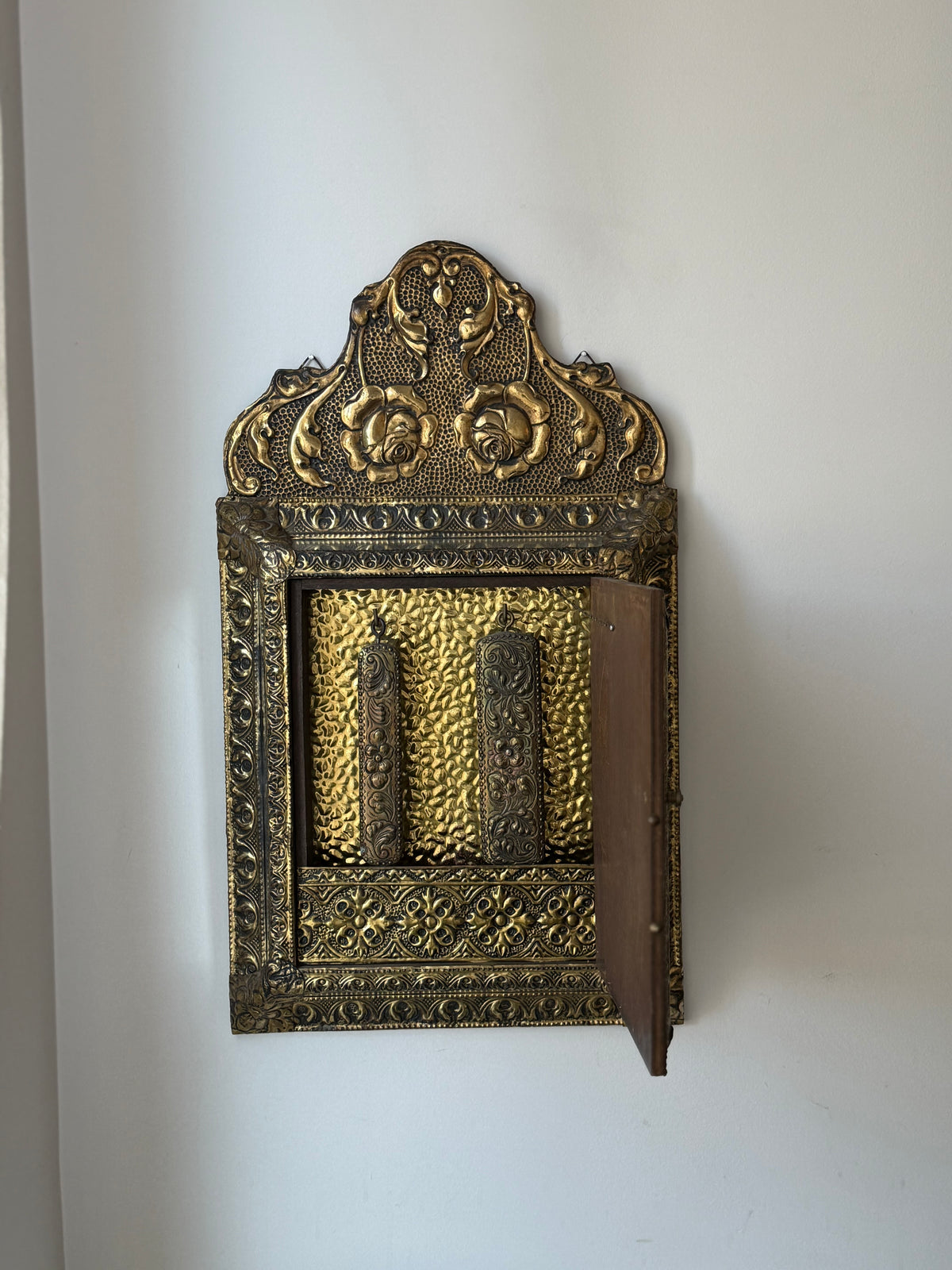 Antique Dutch Art Nouveau Brass Mirror Cabinet with Original Brushes | Circa 1900