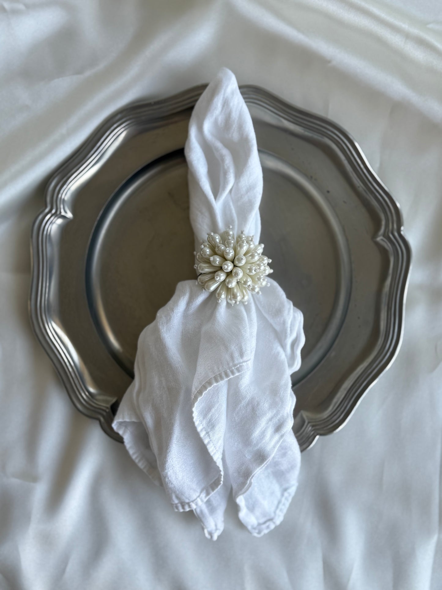 Set of 6 Vintage Pearl Beaded Napkin Rings