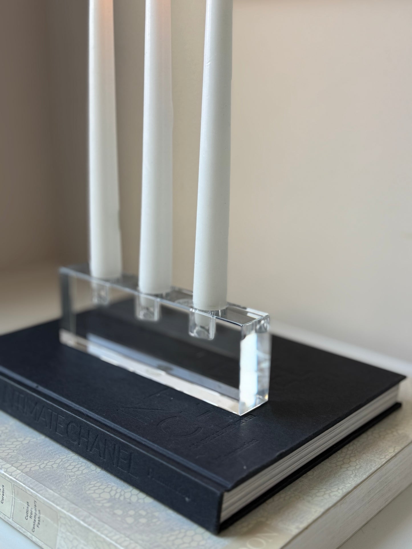 Heavy Glass Triple Taper Candleholder