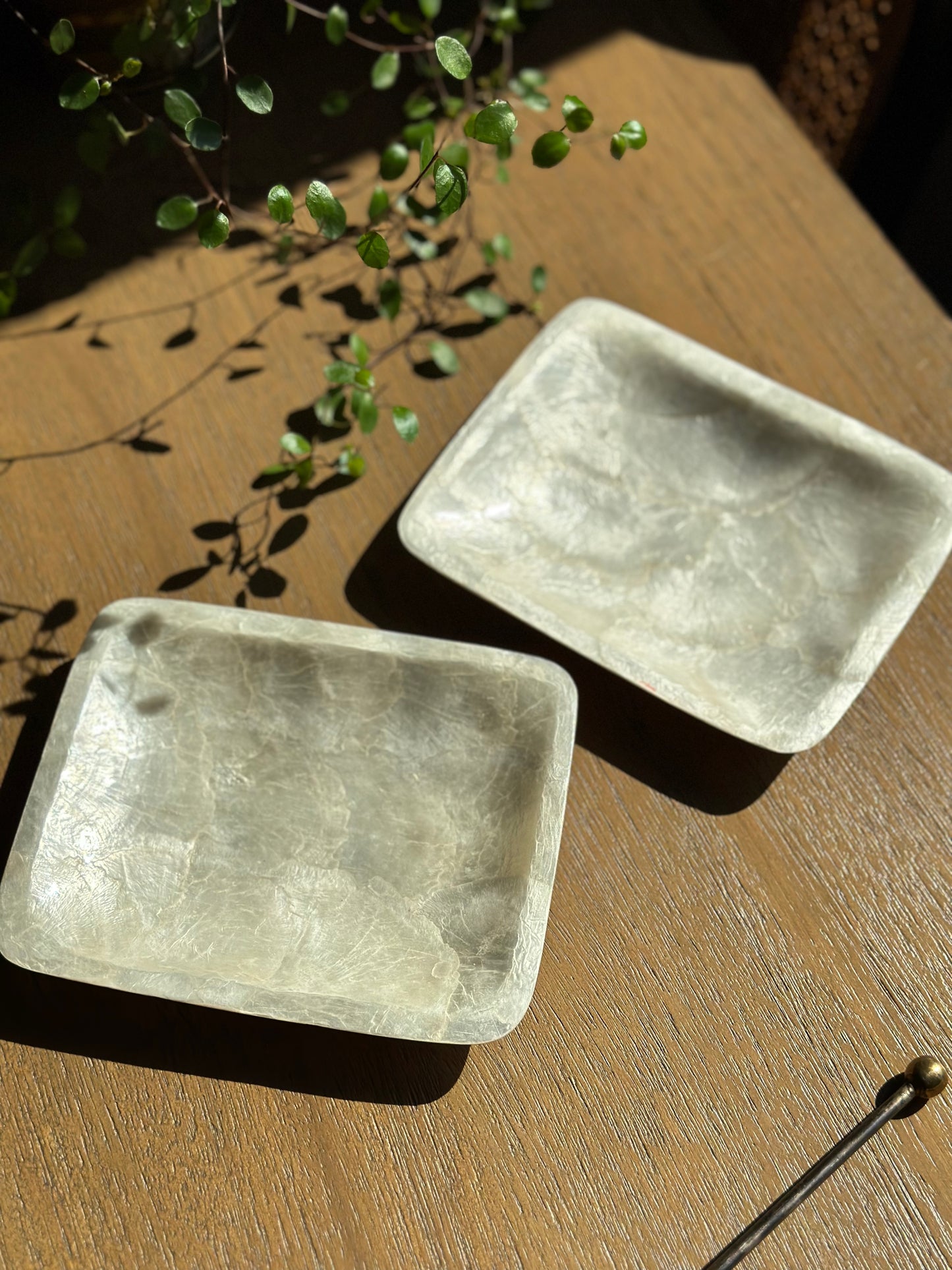 Two Vintage Capiz shell trays