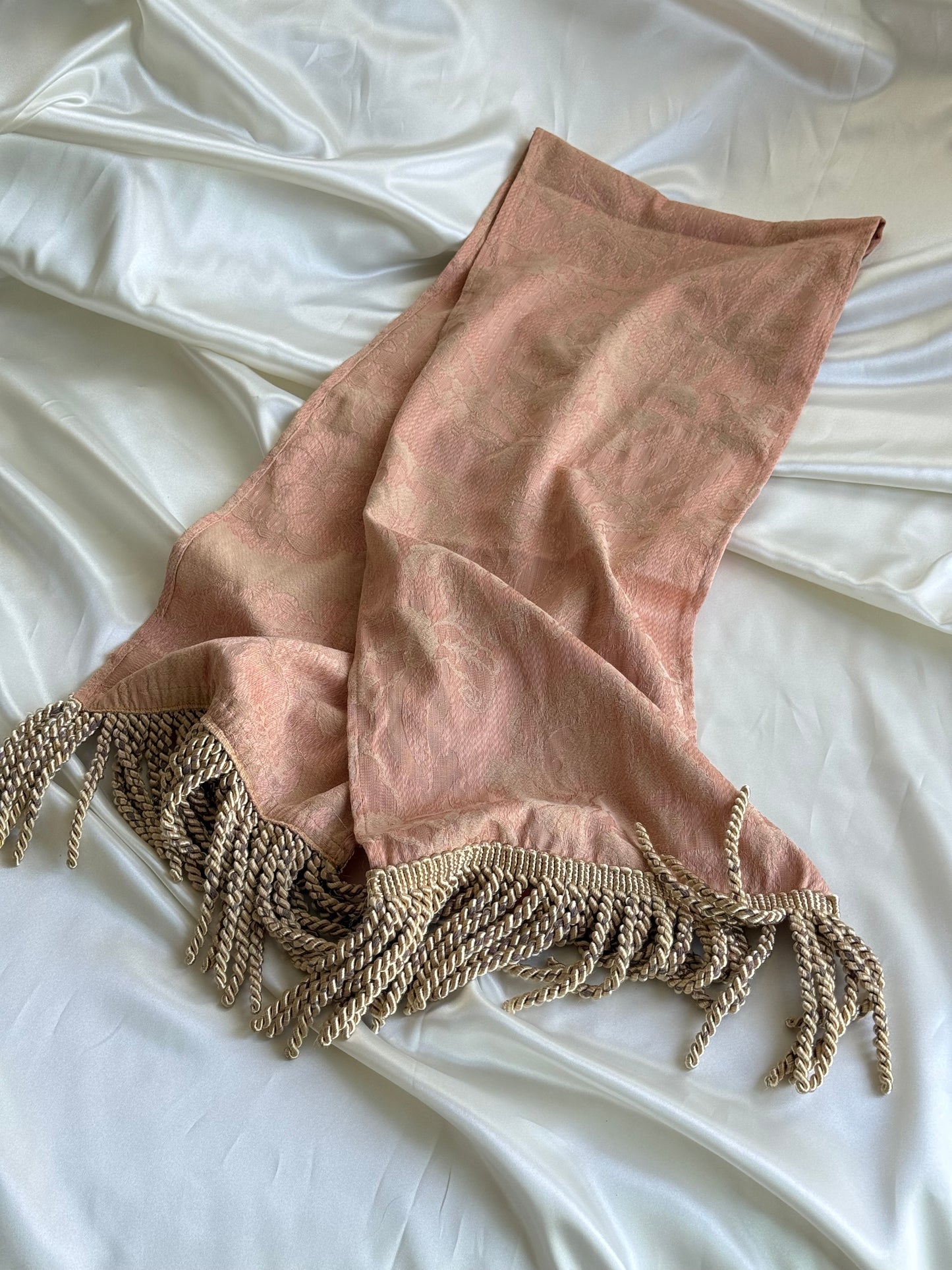Vintage Damask Table Runner with Tassel Fringe