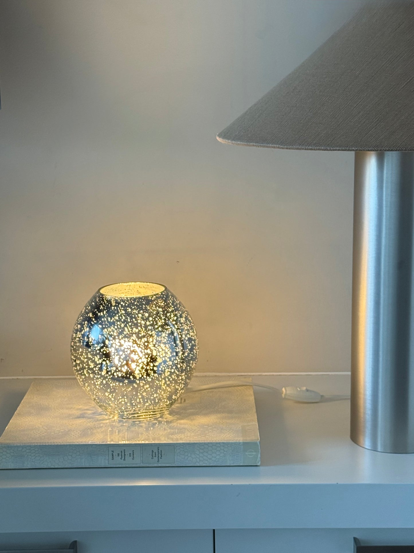 IKEA Knubbig 7” Metallic Silver Glass Globe Table Lamp