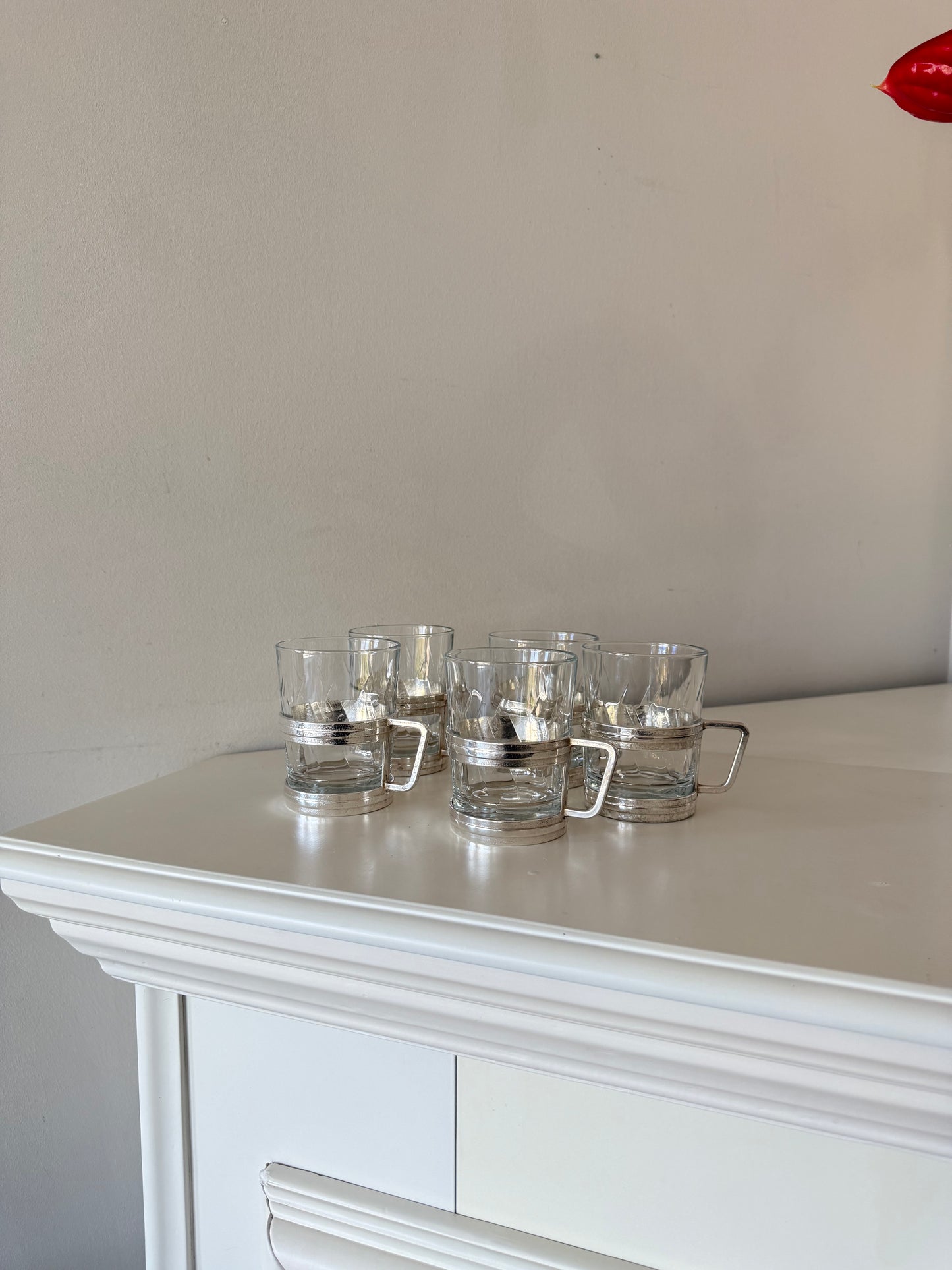 Set of 5 Vintage Italian Silver-Plated Glass Mugs