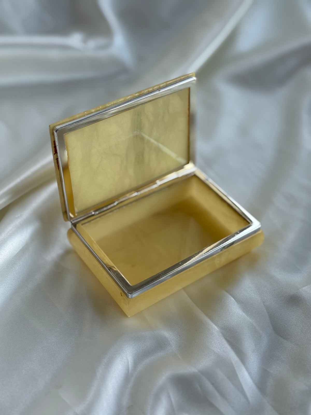 Vintage Italian Alabaster Floral Jewellery Box
