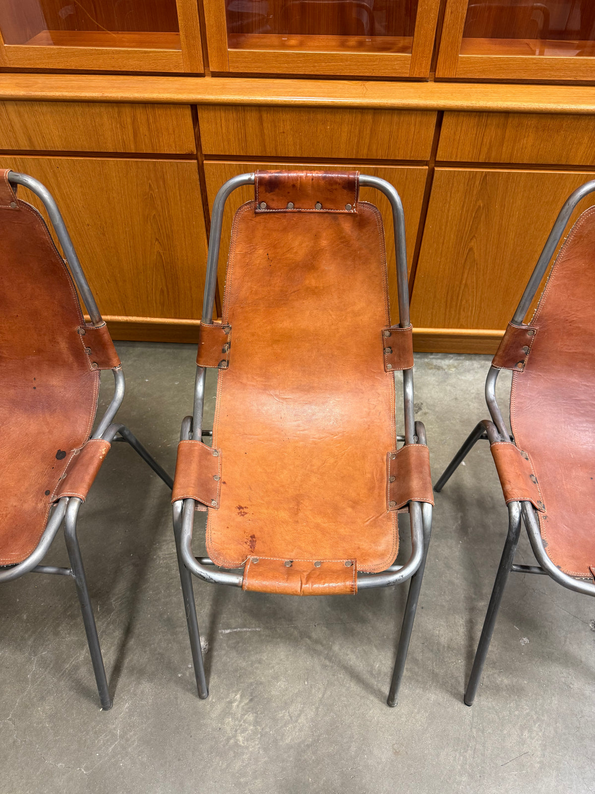 Set of 3 Vintage Dal Vera Model 860 “Les Arcs” Cognac Leather Chairs, c. 1960s–70s