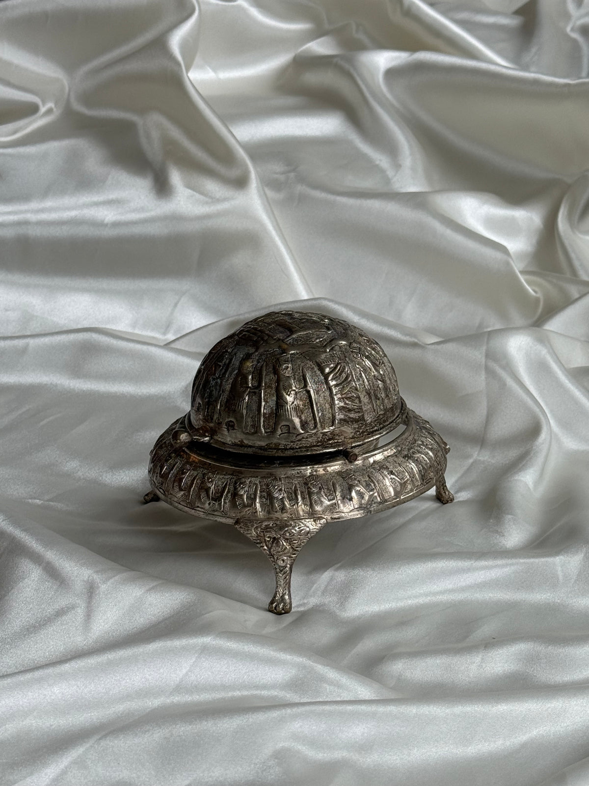Vintage Egyptian Revival Caviar Serving Dish with Revolving Dome
