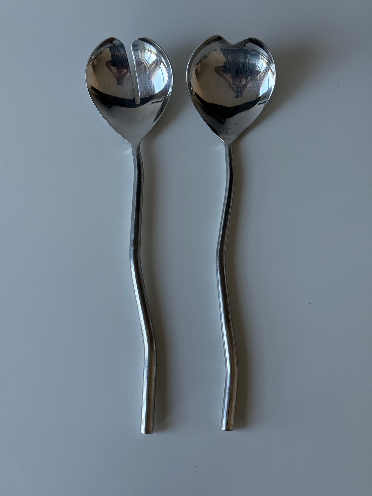 Vintage Modernist Stainless Steel Salad Servers