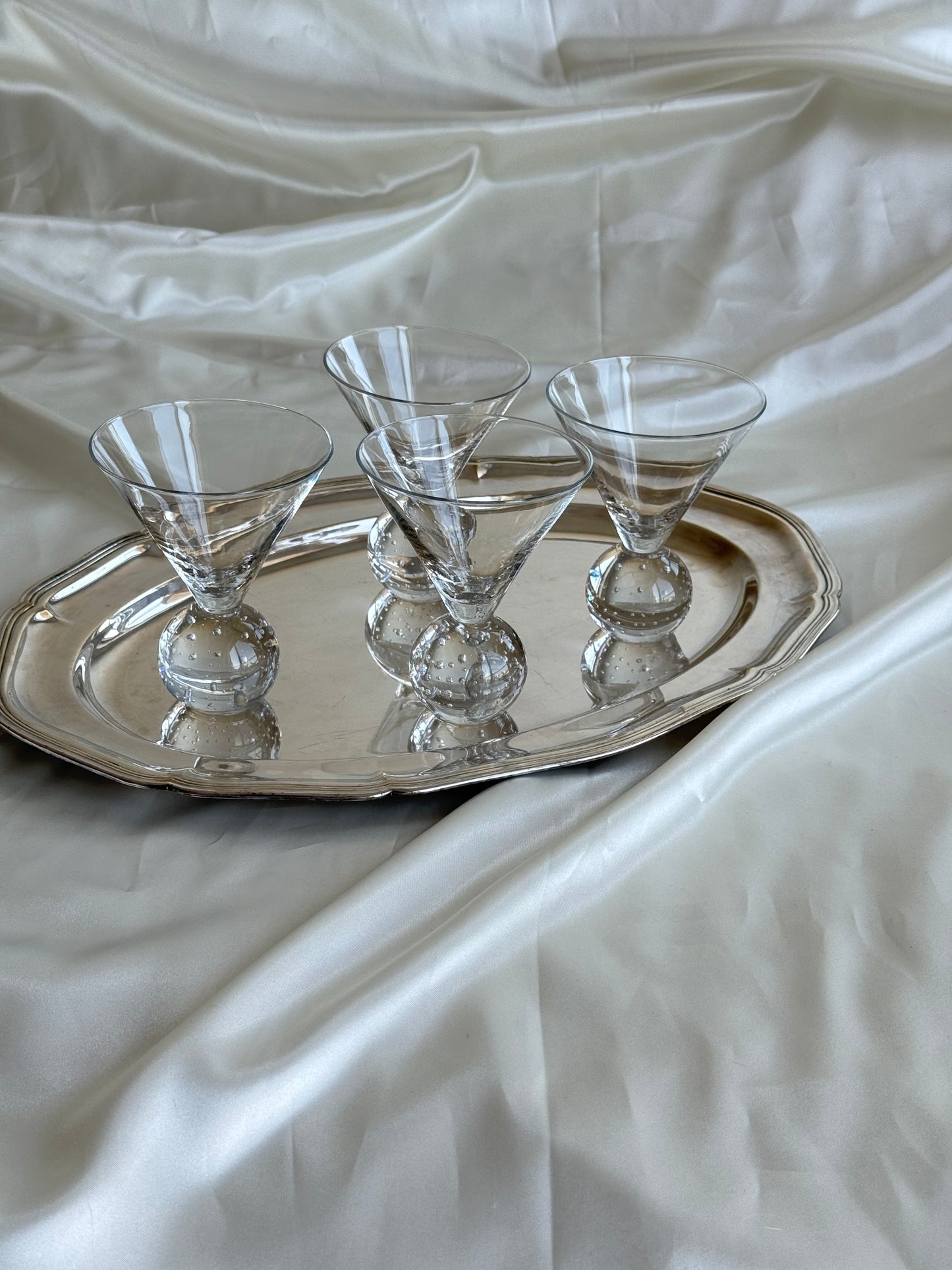 Set of 4 Vintage Bubble Stem Martini Glasses