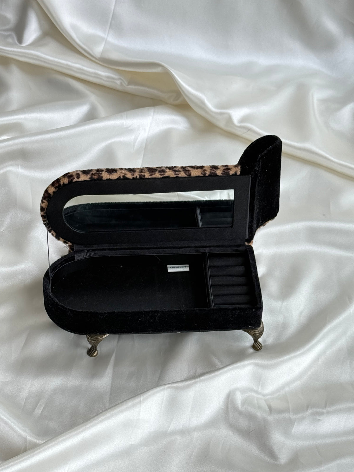 Vintage Leopard Print Chaise Lounge Jewelry Box with Mirror