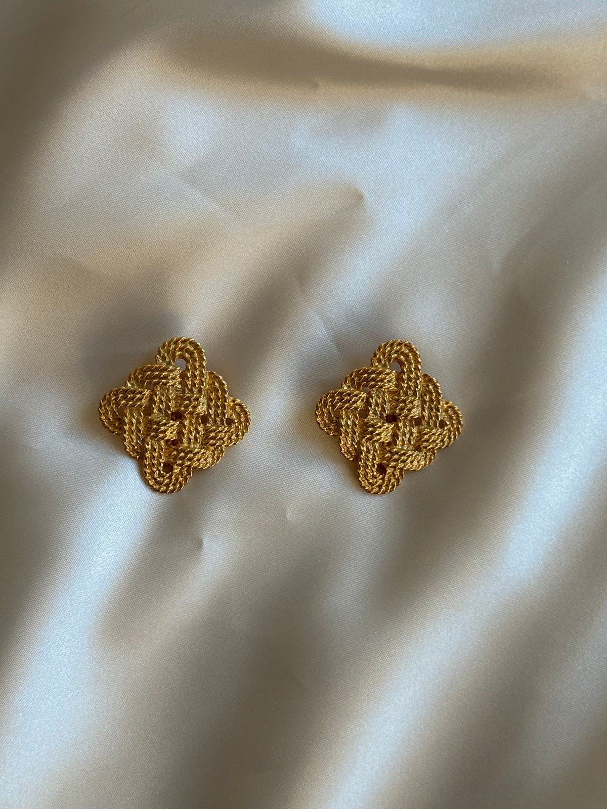 Vintage Gold-Tone Woven Knot Clip-On Earrings