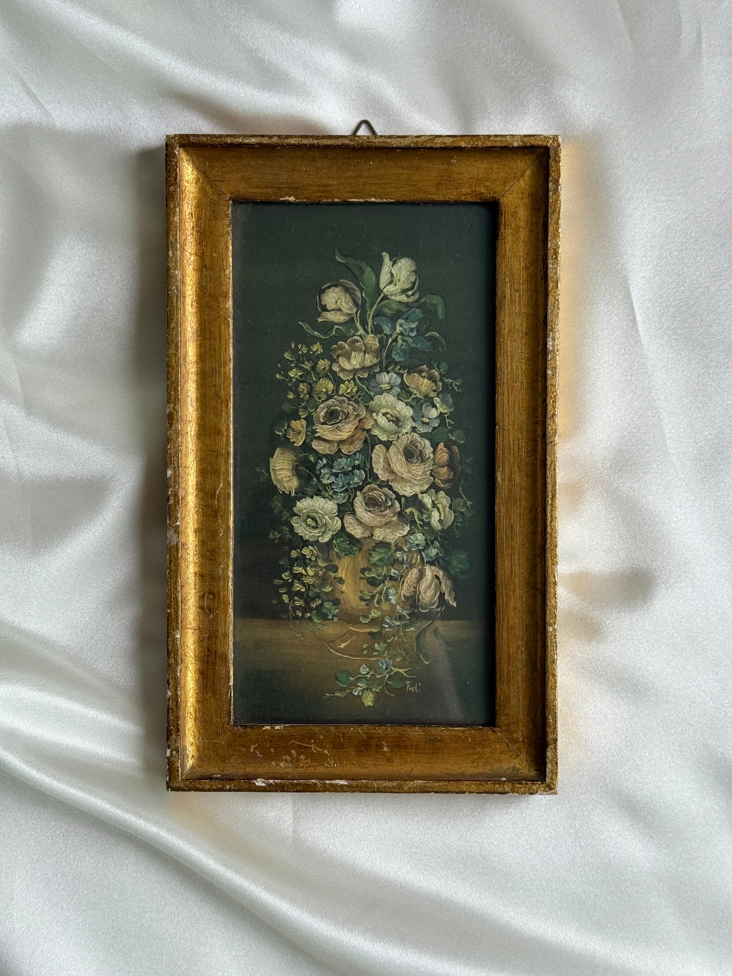 Vintage Italian Gold Framed Floral Print – Flemish School Still Life