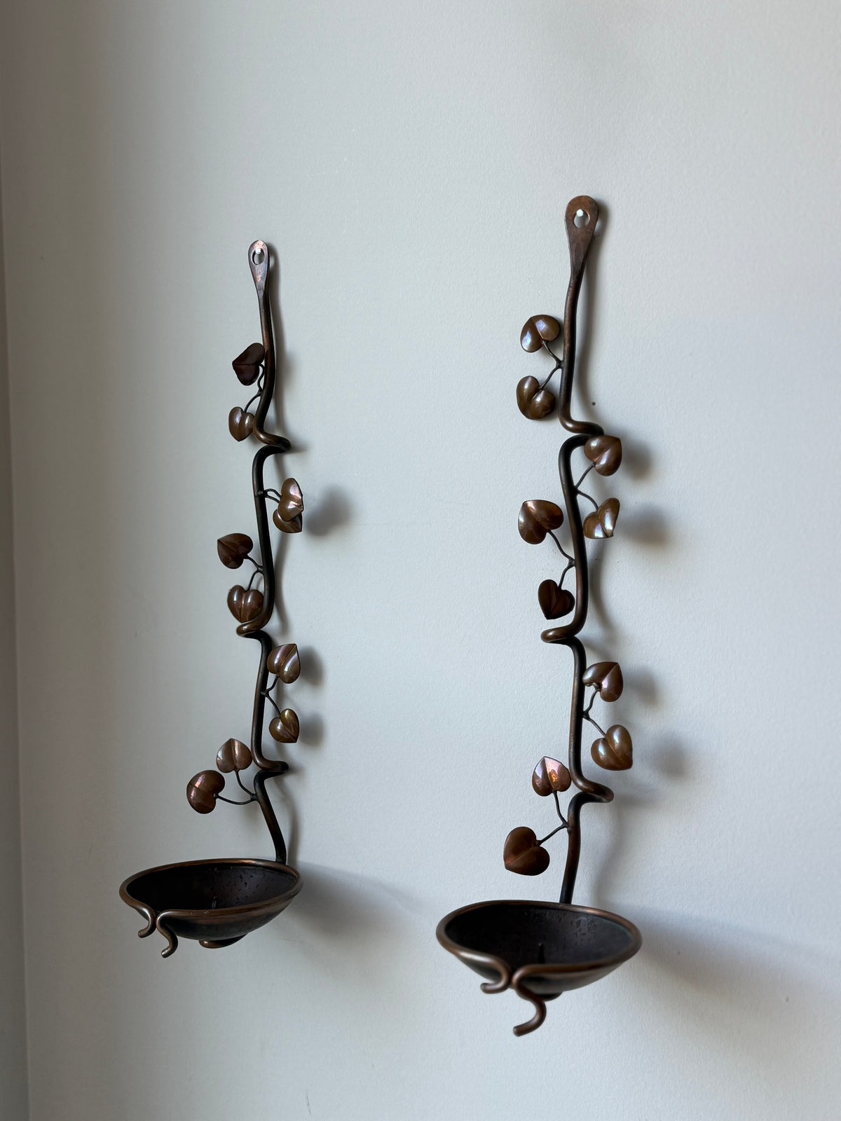 Vintage Handcrafted Botanical Vine Wall Candle Sconces – Pair