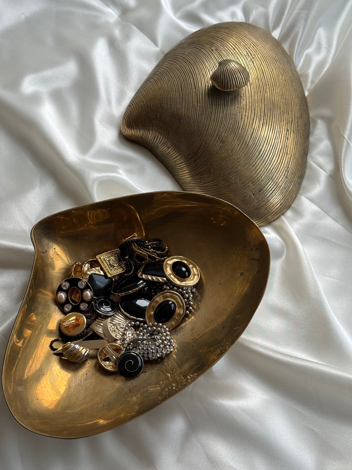 Vintage Large  Solid Brass Clamshell Box