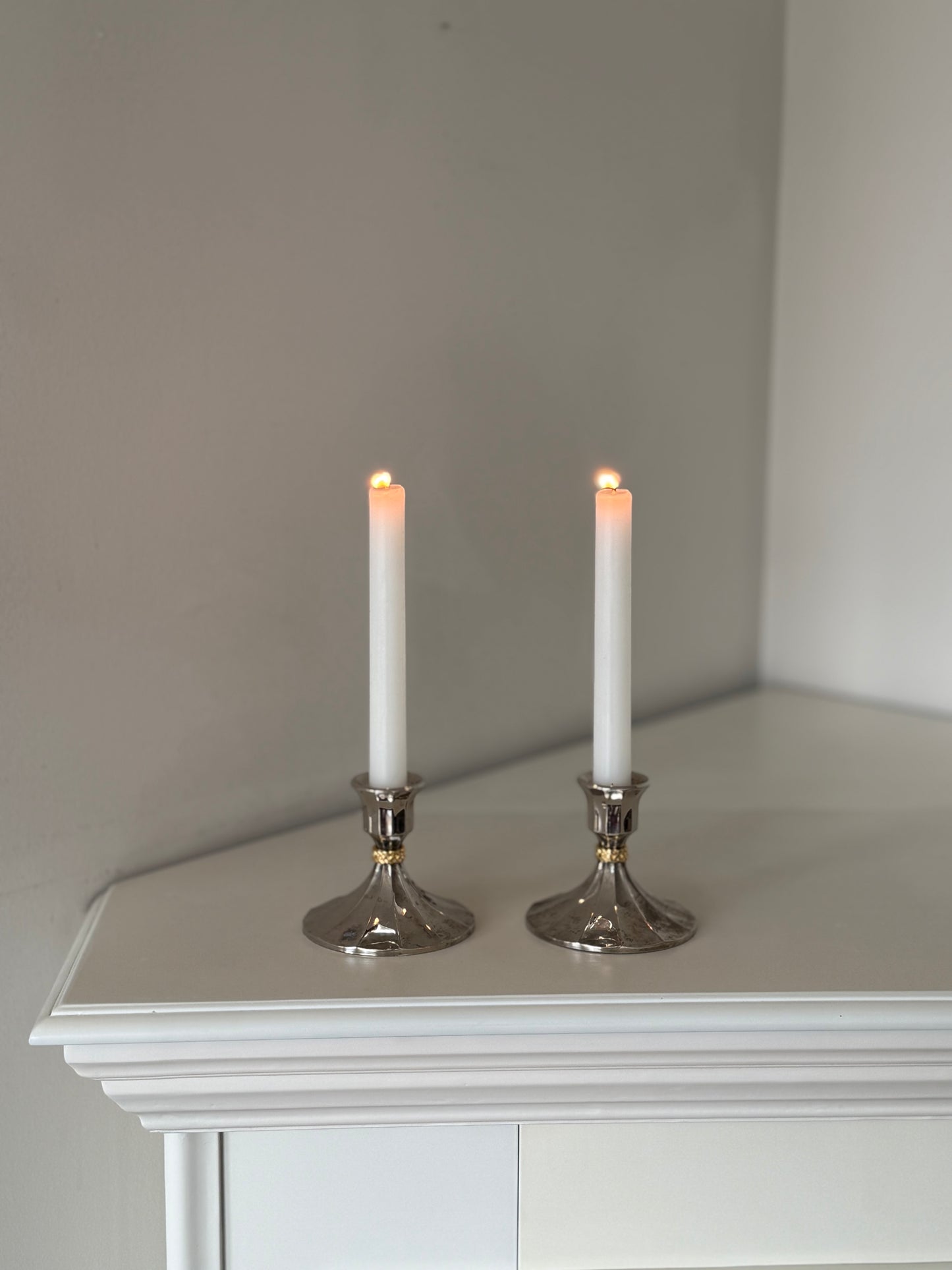 Vintage Silver & Gold Tone Candlestick Holders — Set of 2