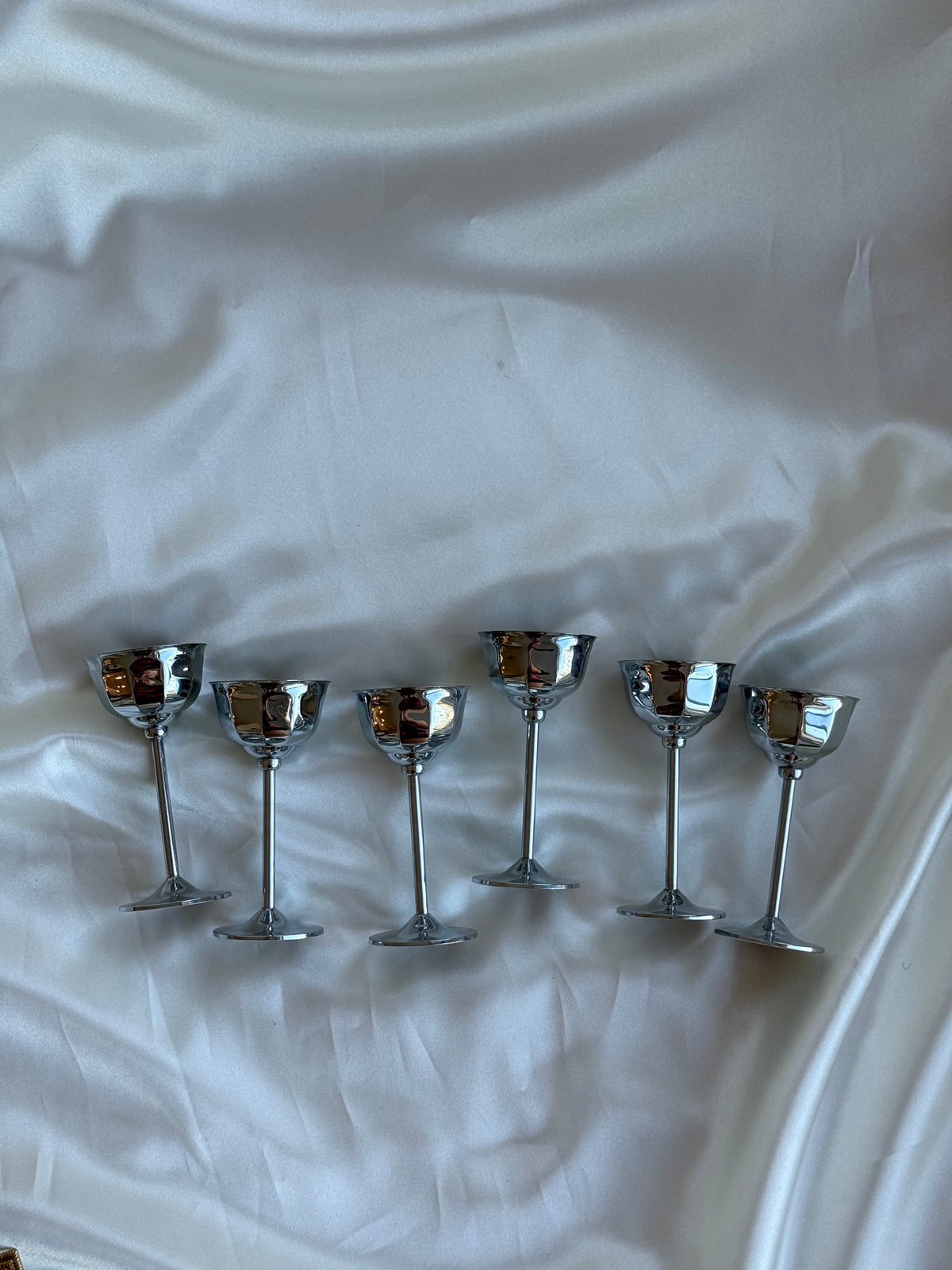 Vintage Chrome Liqueur Goblets — Set of Six