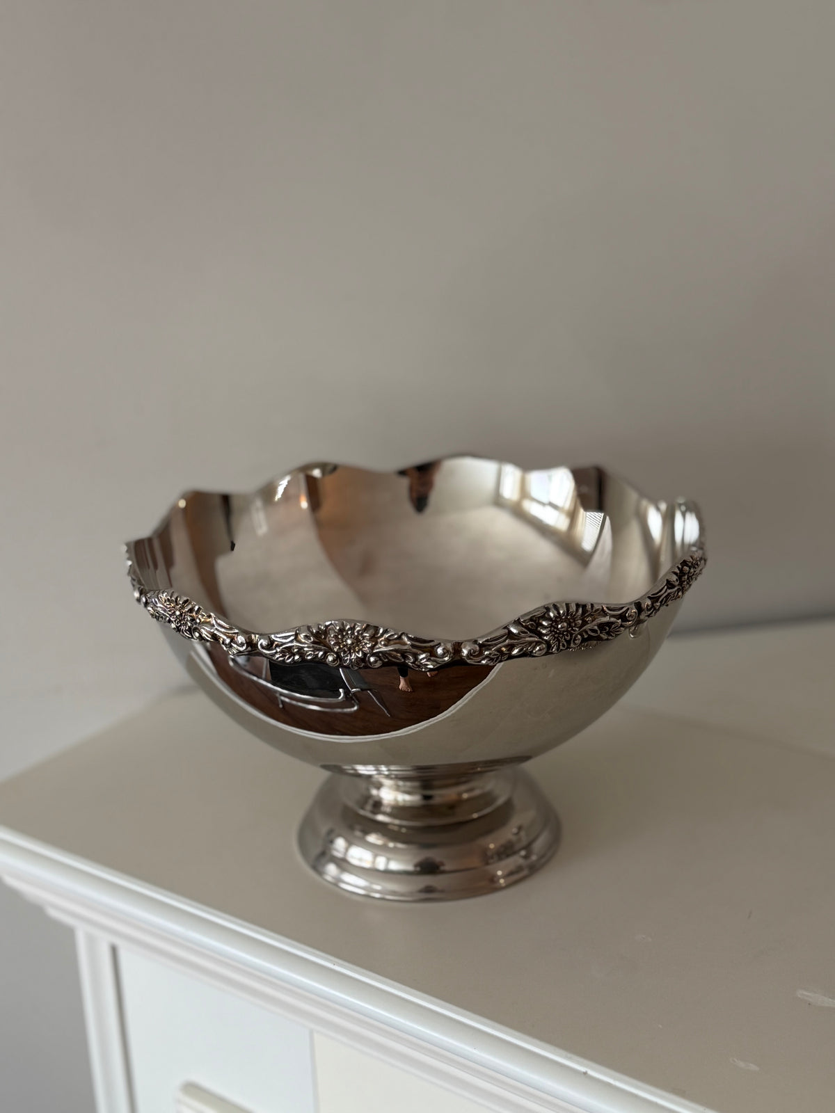 Vintage Silver-Plated Punch Bowl Set with 10 Hanging Cups & Ladle