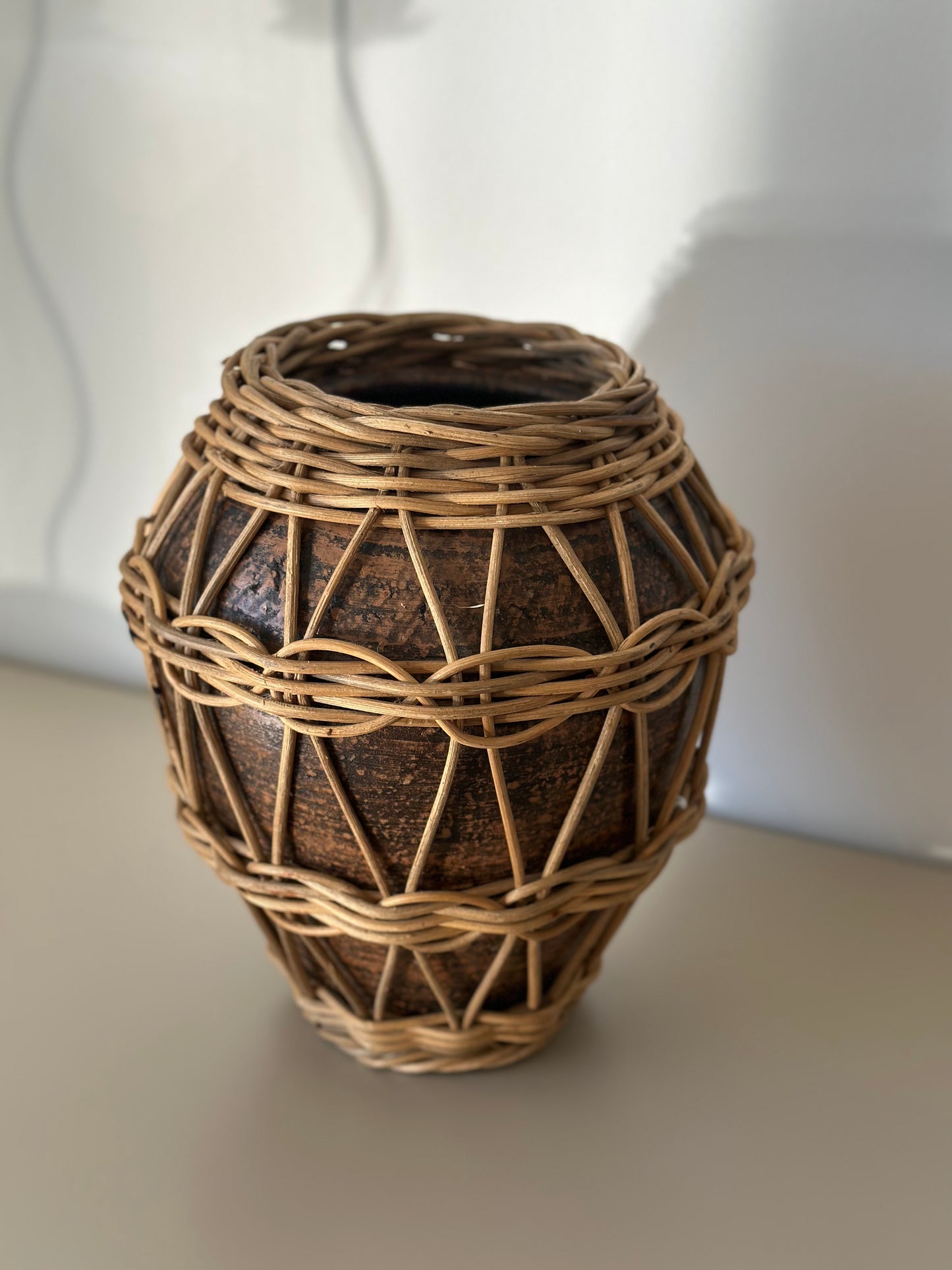 Large ceramic and wicker  vase