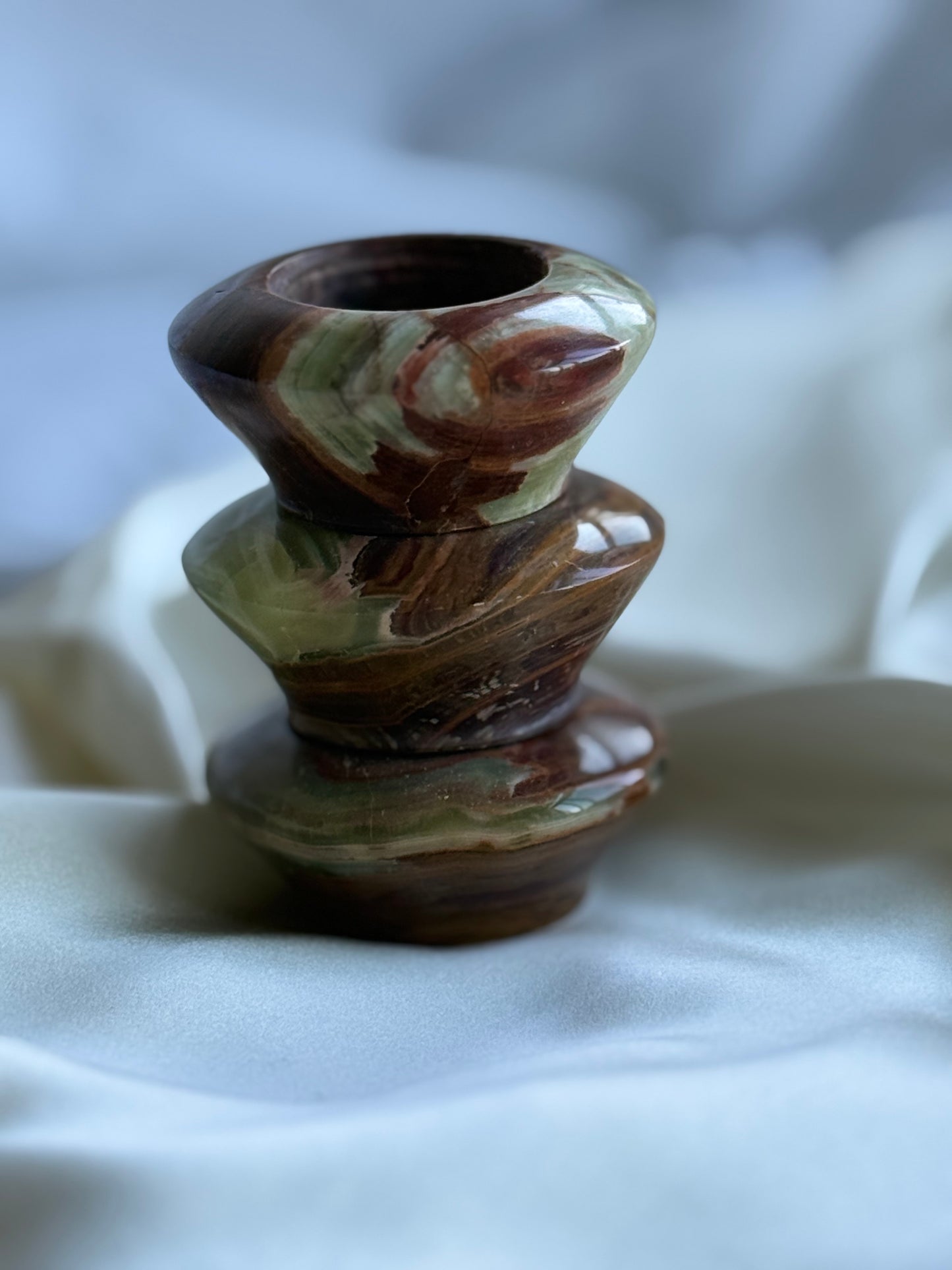 Set of 3 Vintage Onyx Tealight Holders – Natural Stone