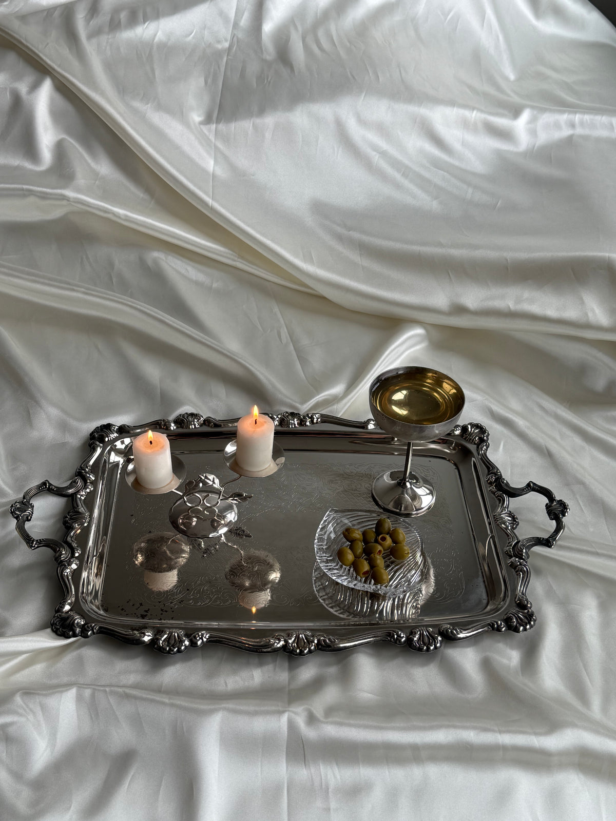 Vintage German Silver-Plated Double Candleholder | BMF West Germany | Botanical Design