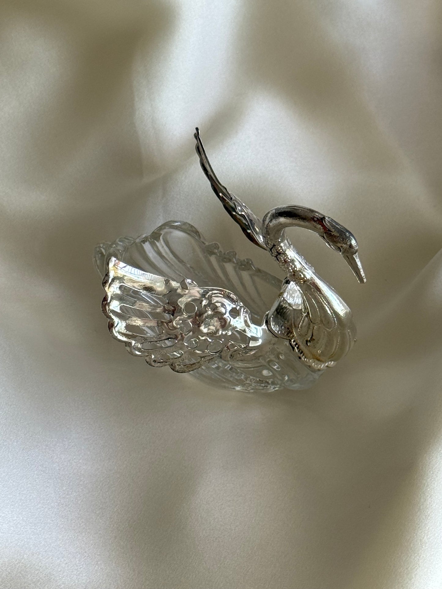 Silver plated and glass Swan