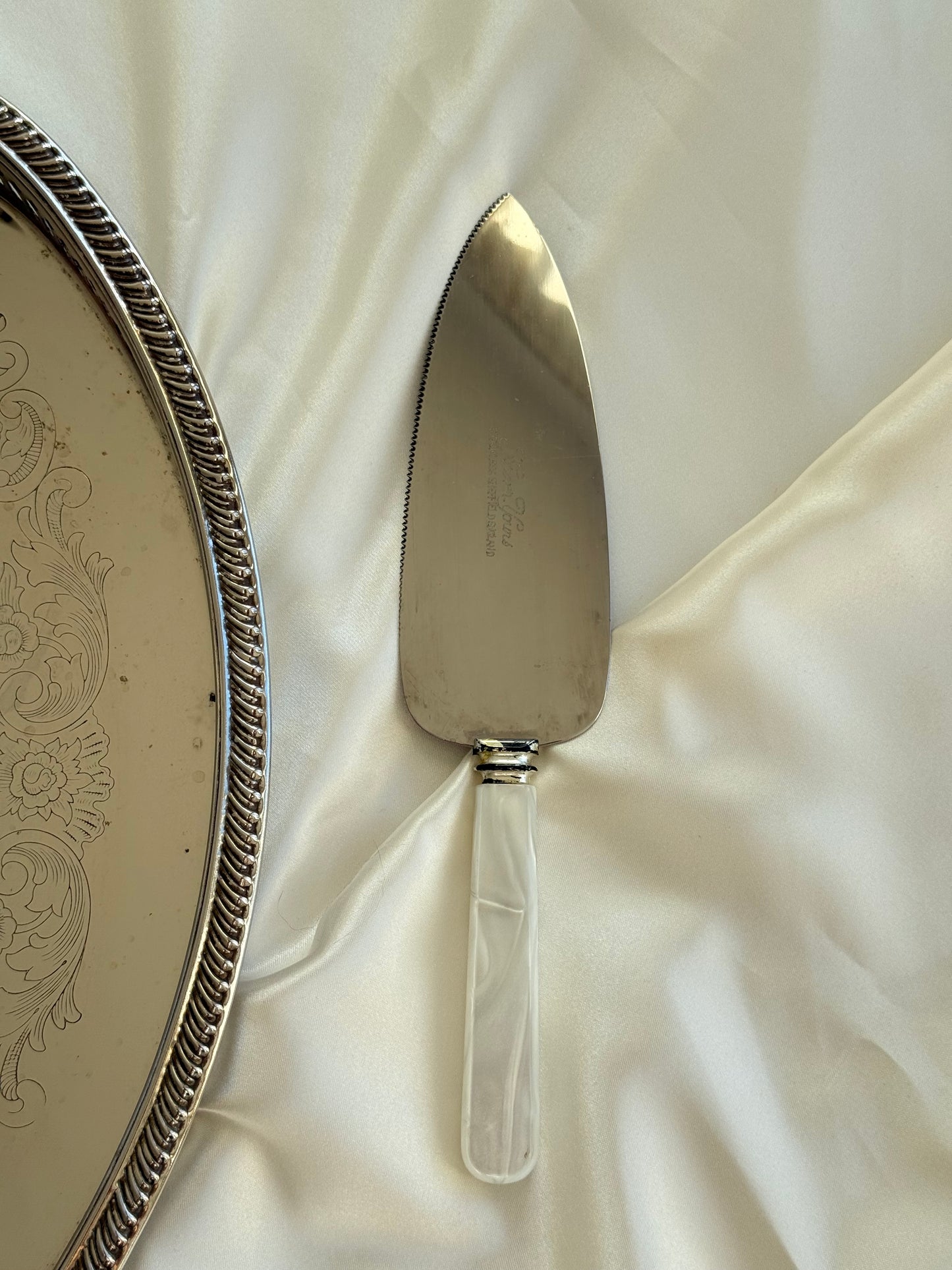 Vintage Silver-Plated Oval Serving Tray with Cake Server