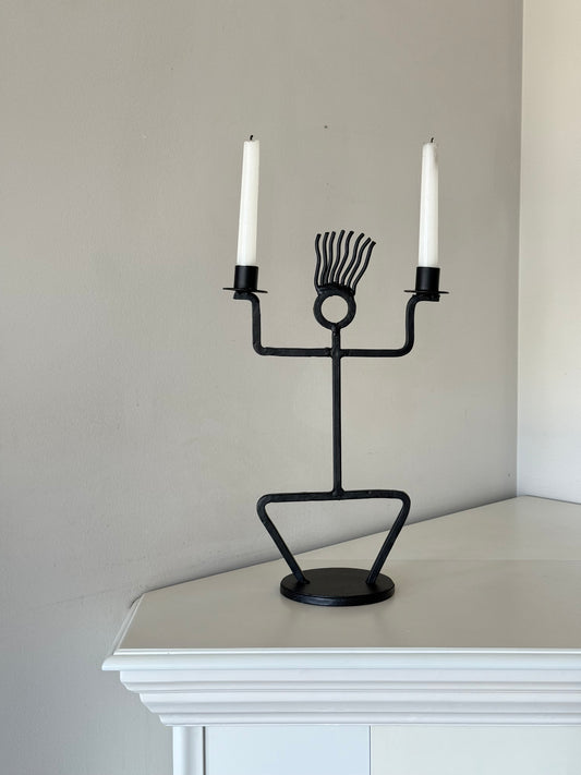 Vintage Hand-Forged Iron Figural Candelabra
