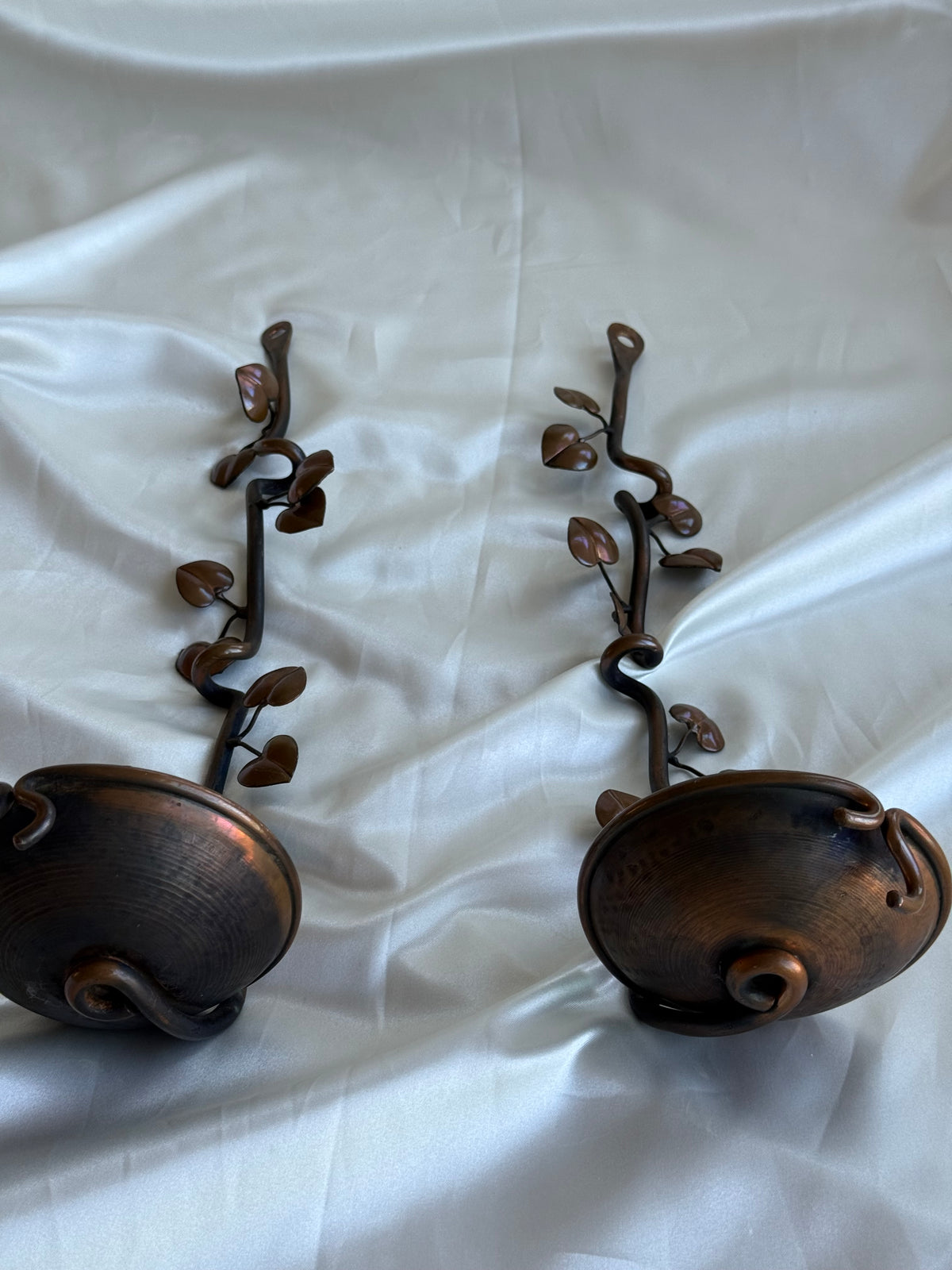 Vintage Handcrafted Botanical Vine Wall Candle Sconces – Pair