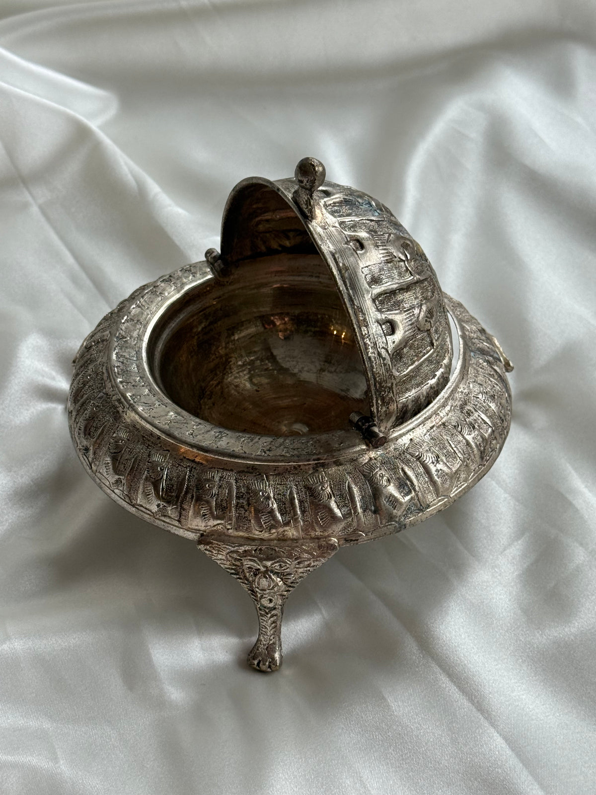 Vintage Egyptian Revival Caviar Serving Dish with Revolving Dome