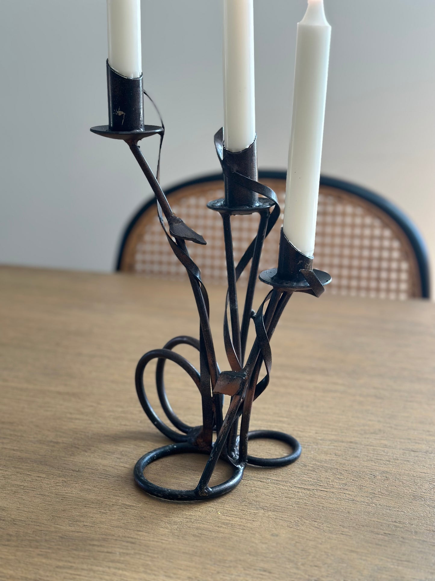 Hand wrought iron candelabra