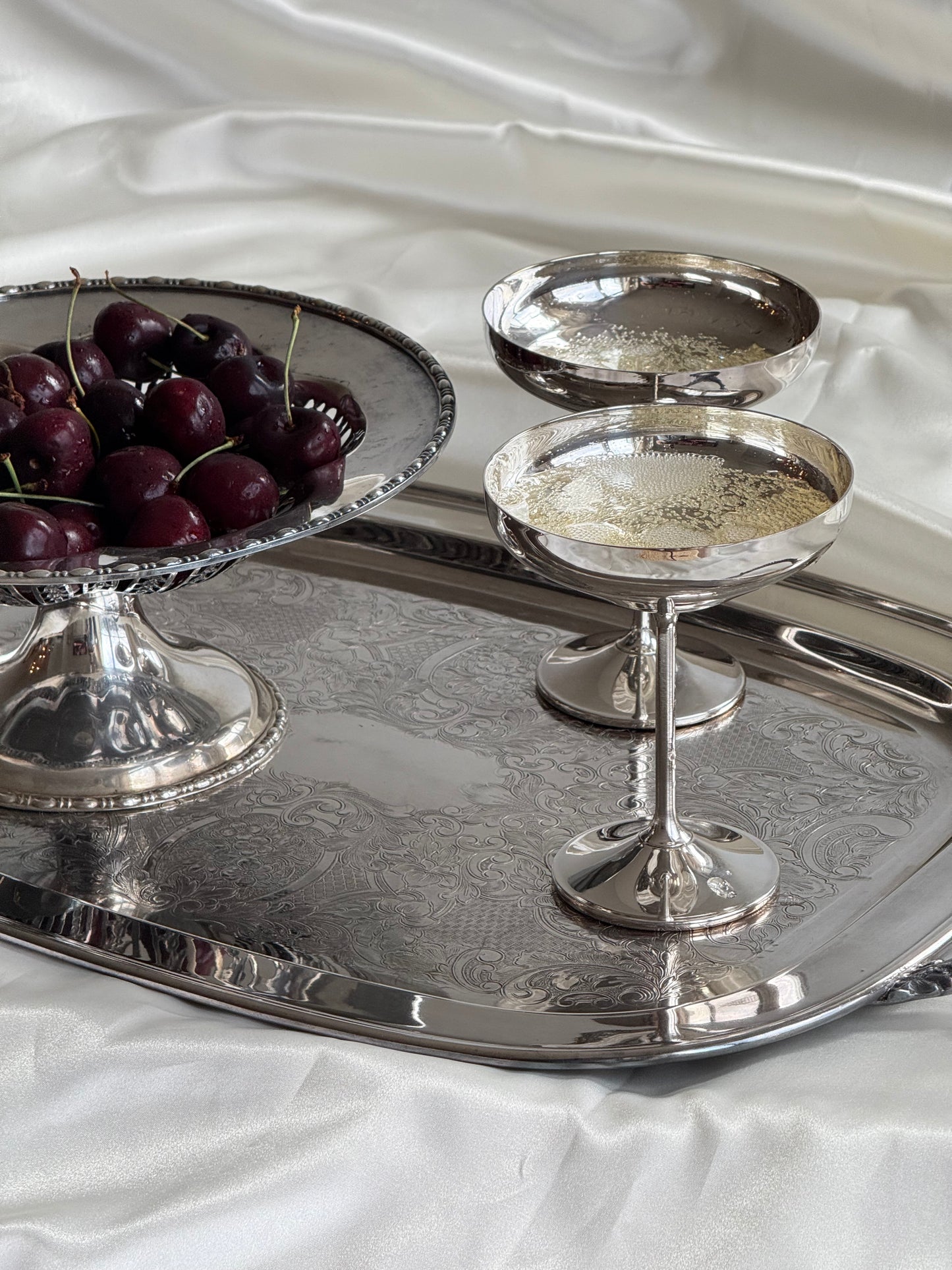 Silver Plated Coupe Champagne Glasses – Set of 4 | Made in Spain