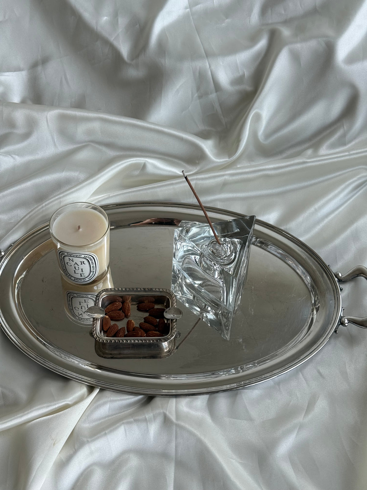 Vintage Sculptural Clear Glass Incense Holder – Geometric Design