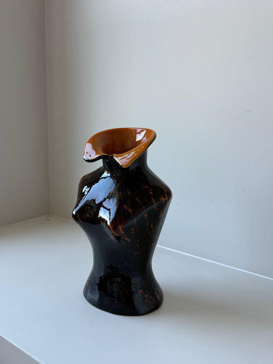 Vintage Tortoiseshell Art Glass Female Torso Vase