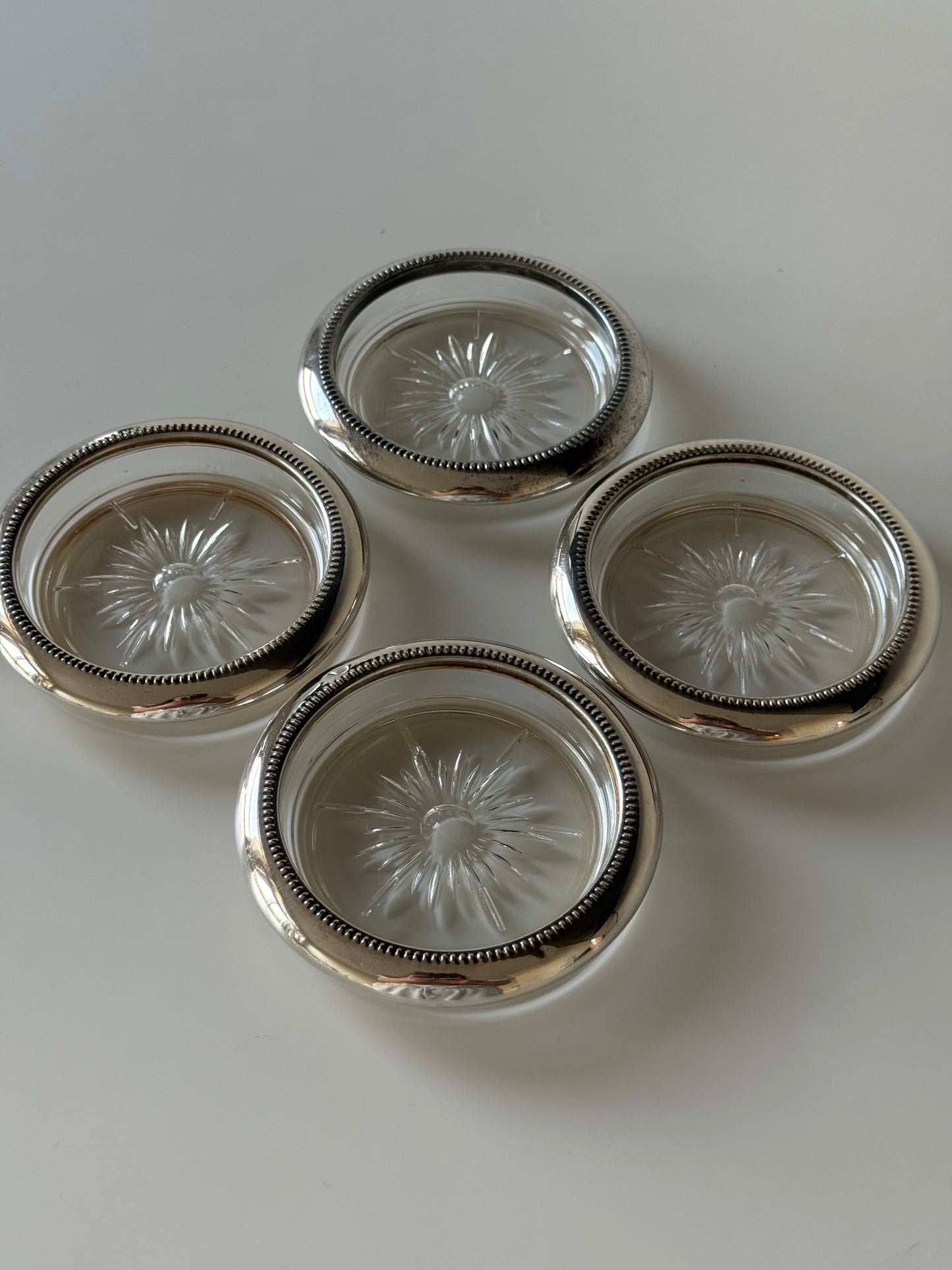 Set of 4 Vintage Silver-Plated Glass Coasters — Made in Italy