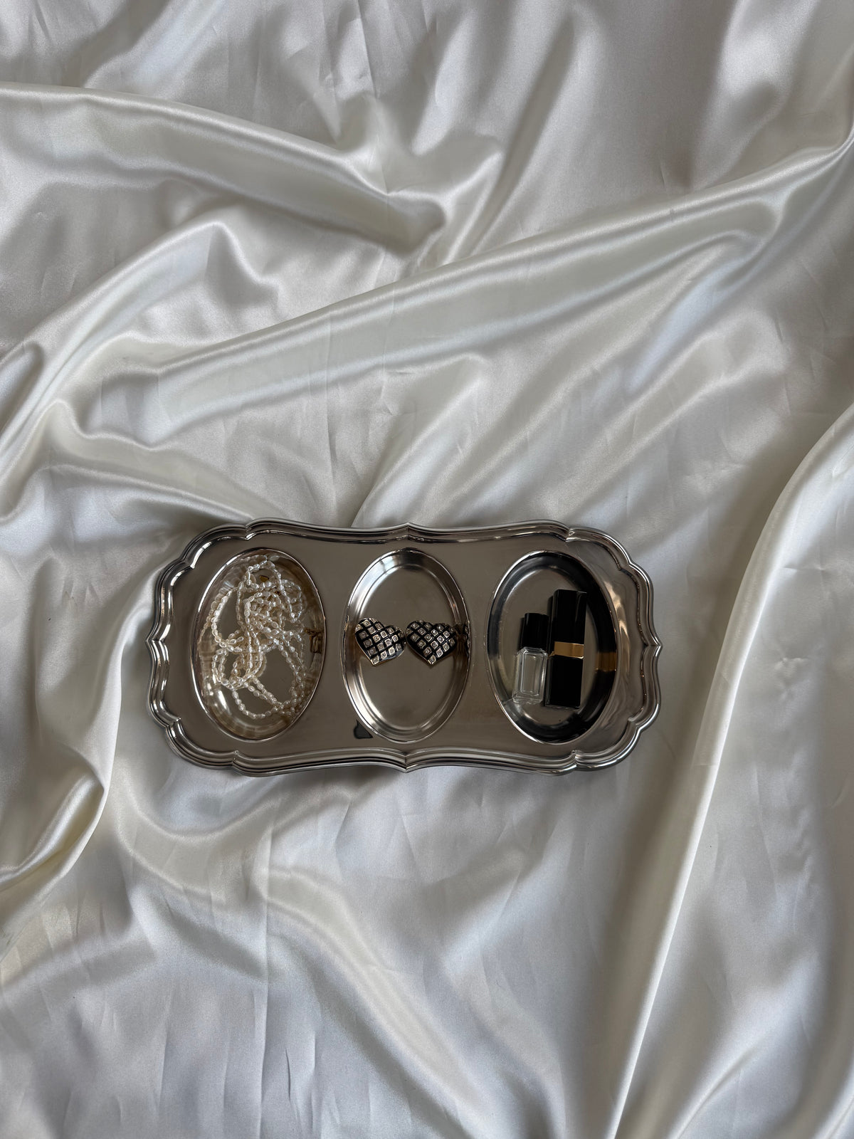 Vintage Silver Plated Triple Compartment Serving Tray / Jewelry Organizer