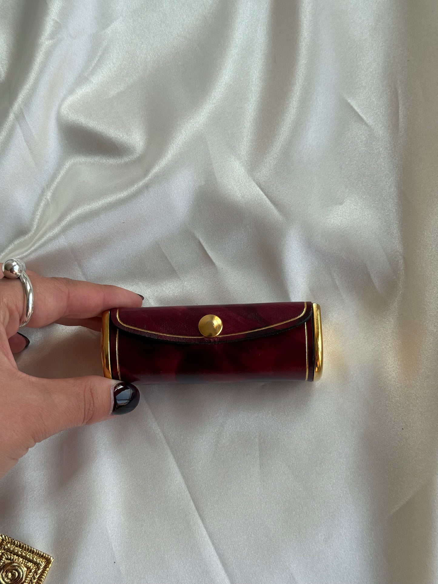Vintage Italian Genuine Leather Lipstick Case with Mirror