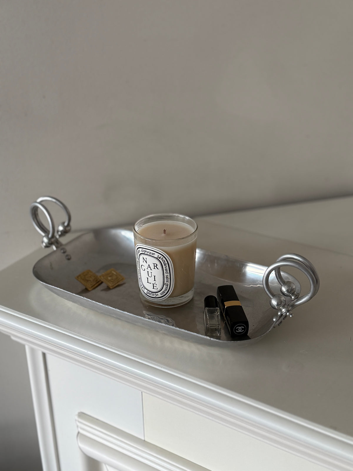 Vintage Buenilum Hand-Wrought Aluminum Tray with Sculptural Handles