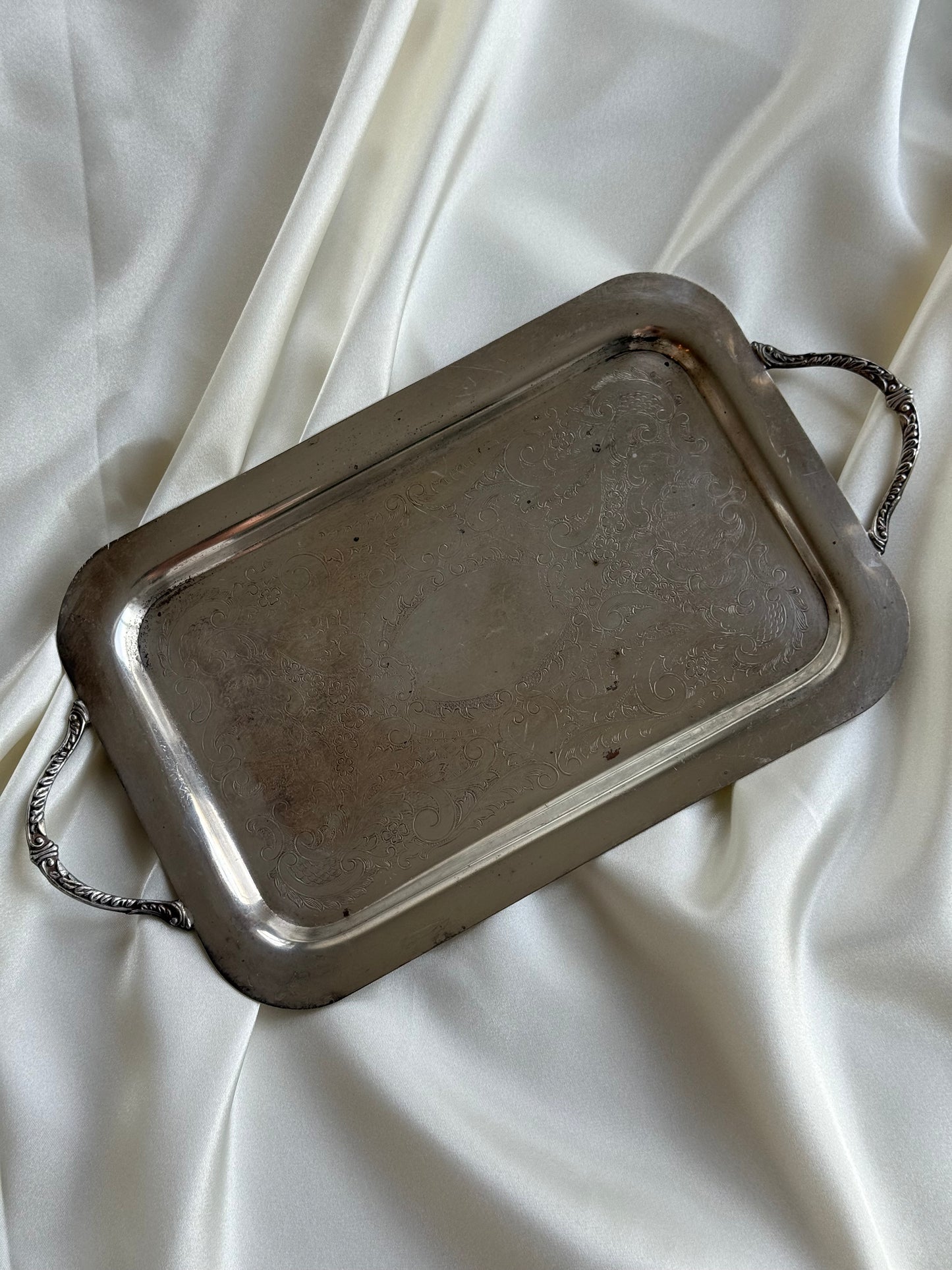 Small Ornate Silver-Plated Tray with Handles