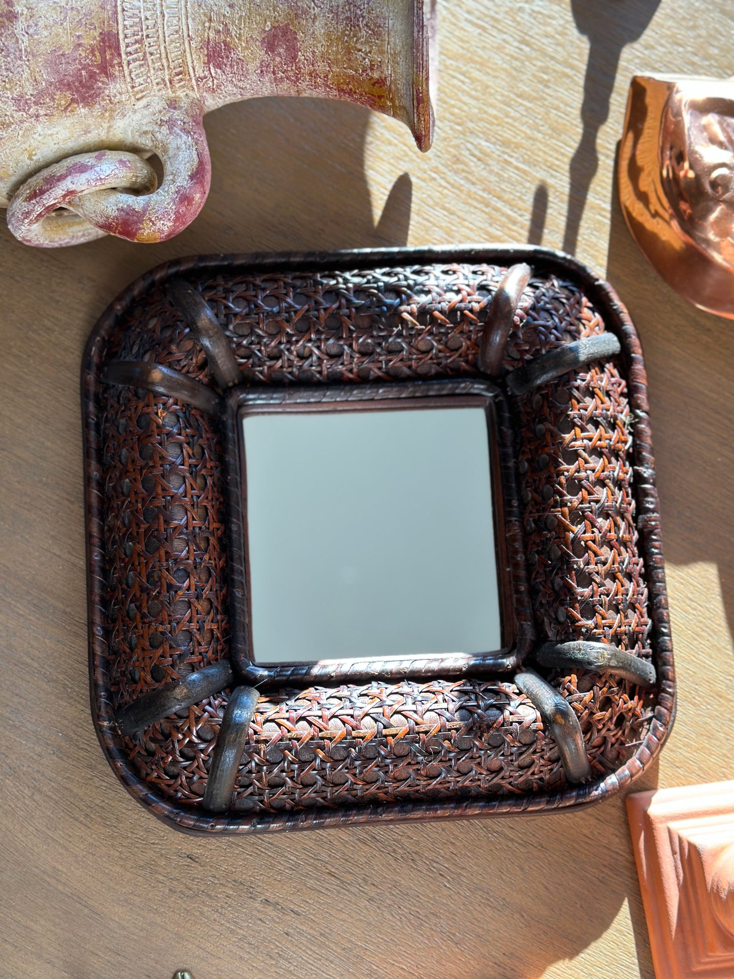 Square rattan mirror