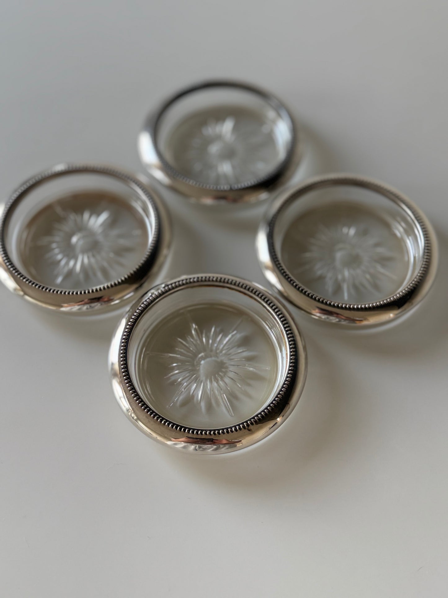Set of 4 Vintage Silver-Plated Glass Coasters — Made in Italy