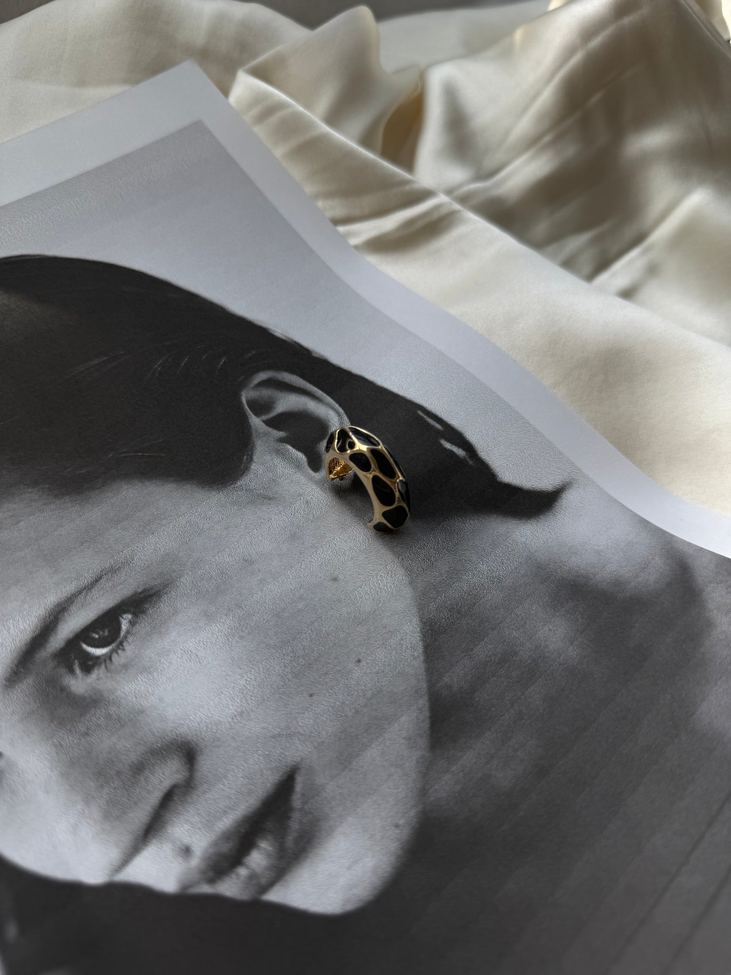 Vintage Gold-Tone Hoop Earrings with Black Enamel Detail