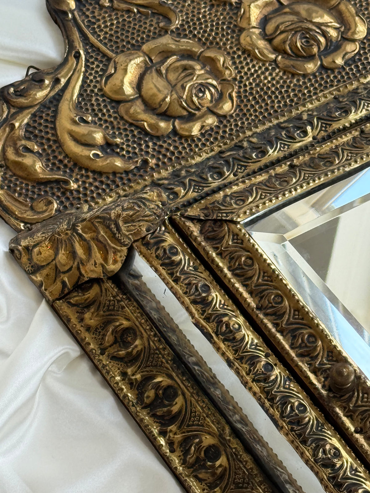 Antique Dutch Art Nouveau Brass Mirror Cabinet with Original Brushes | Circa 1900
