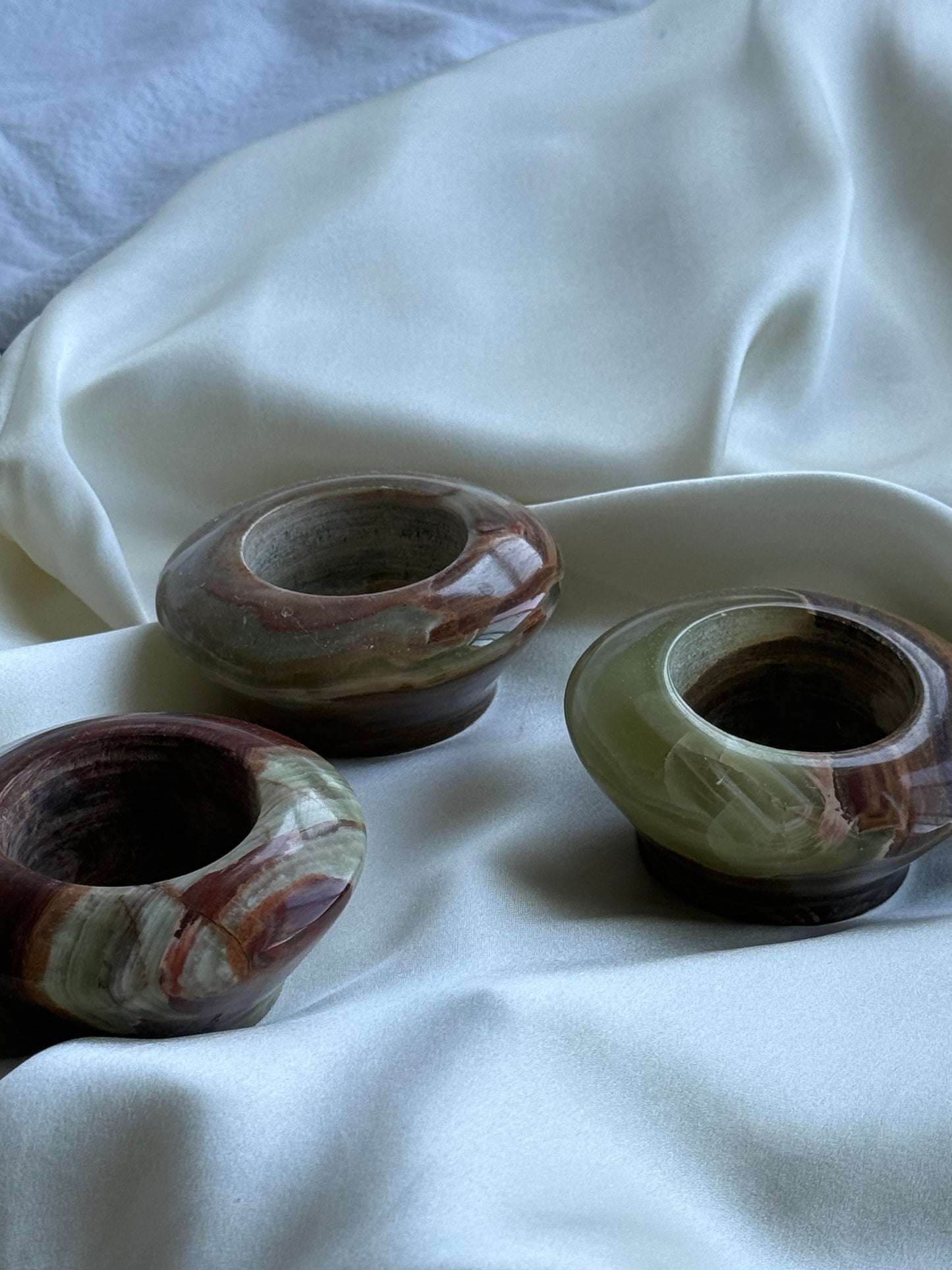 Set of 3 Vintage Onyx Tealight Holders – Natural Stone
