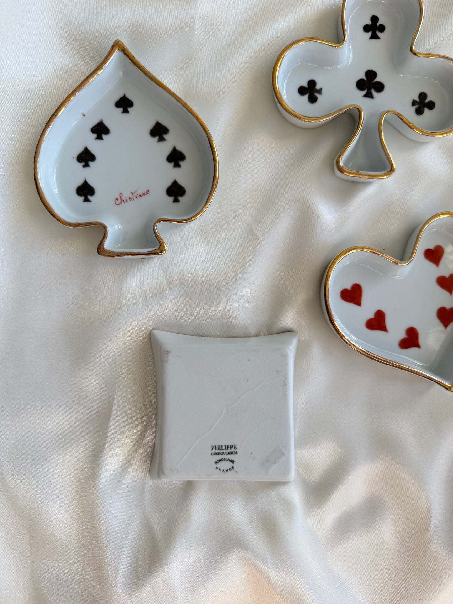 Philippe Deshoulières Porcelain Playing Card Trinket Dishes – Set of 4