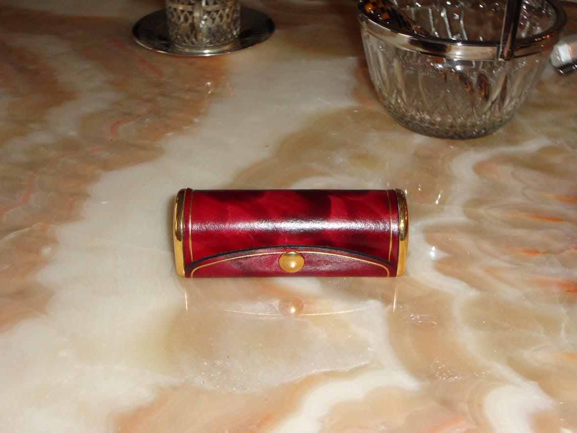 Vintage Italian Genuine Leather Lipstick Case with Mirror