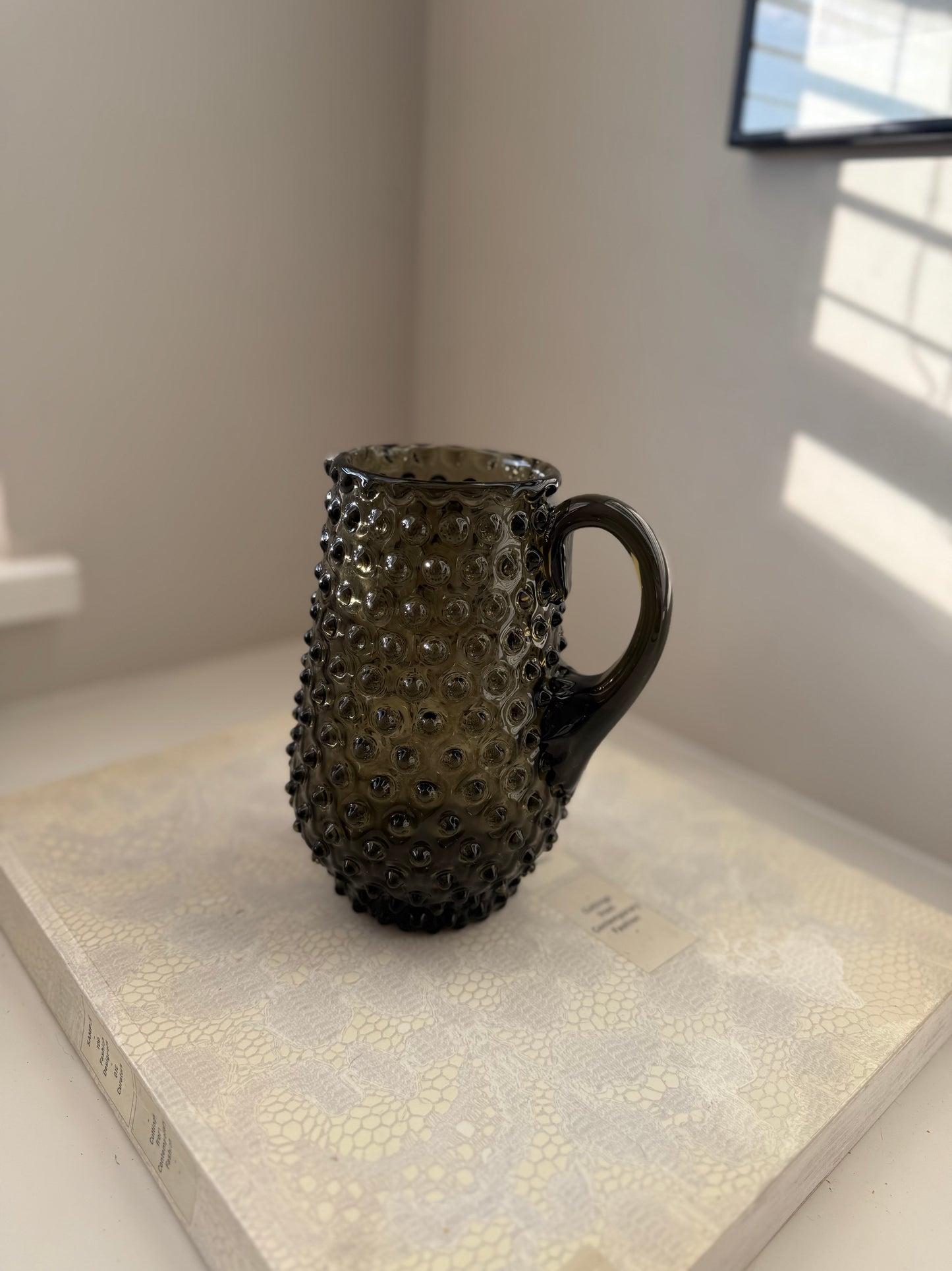 Vintage Smoky Glass Hobnail Pitcher