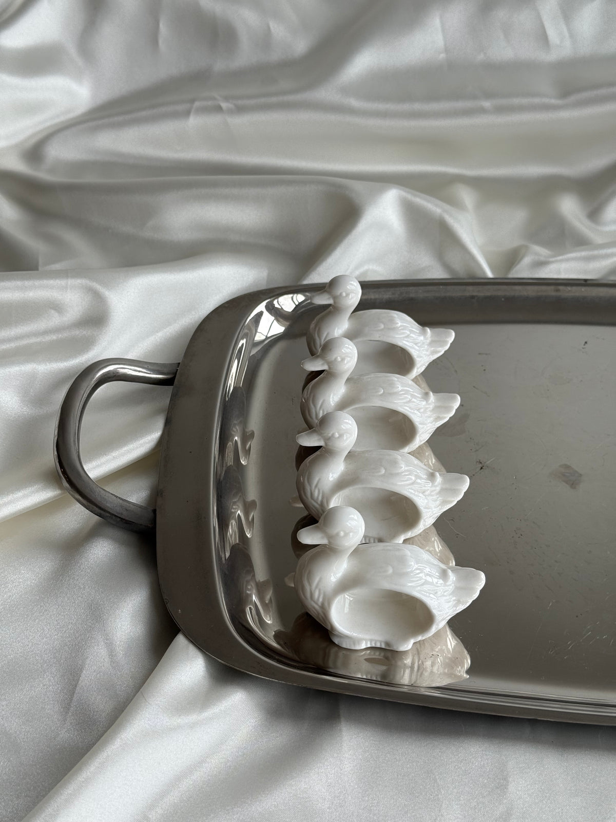 Set of 4 Vintage Porcelain Duck Napkin Rings