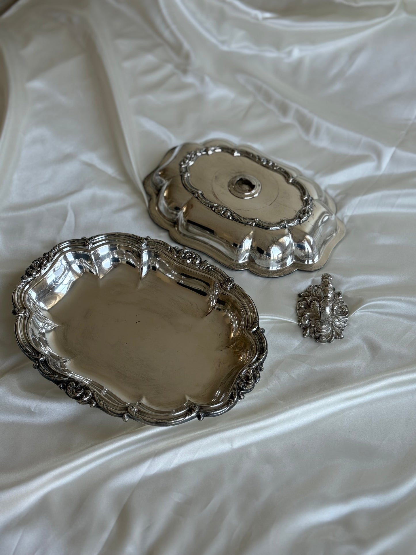 Antique Rococo Revival Lidded Entrée Dish with Removable Lock Handle