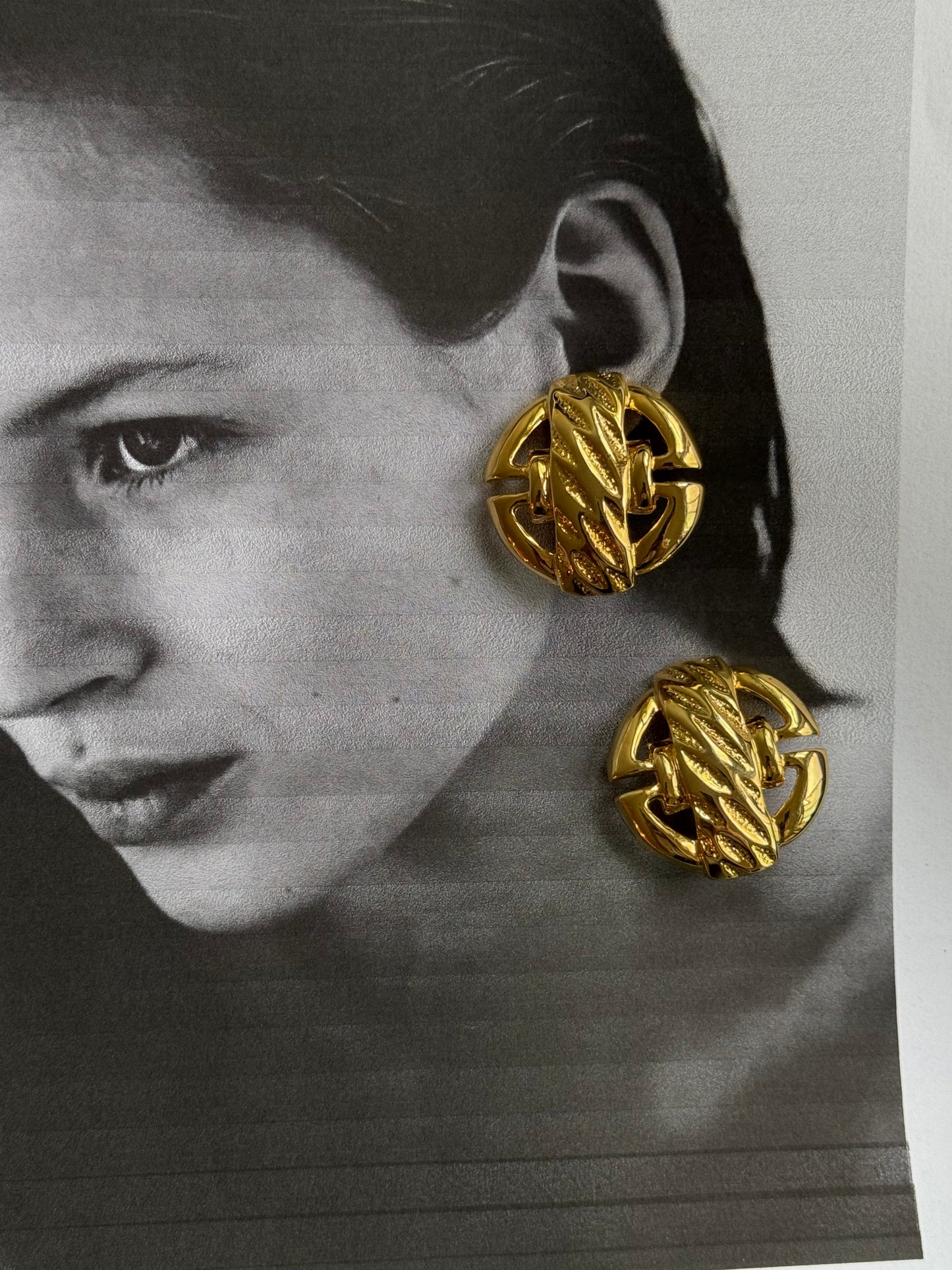 Vintage Sculptural Gold-Tone Clip-On Earrings
