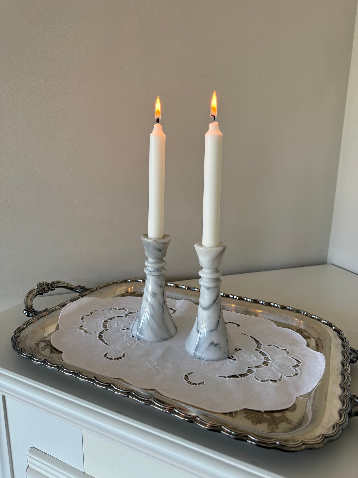 Pair of Marble Candlestick Holders