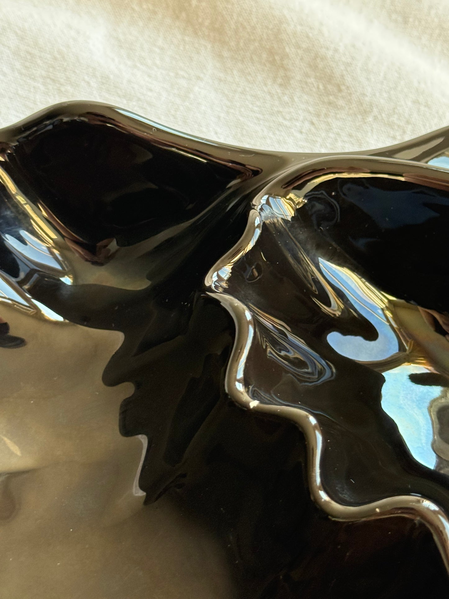 Vintage Black Ceramic Ruffled Serving Dish